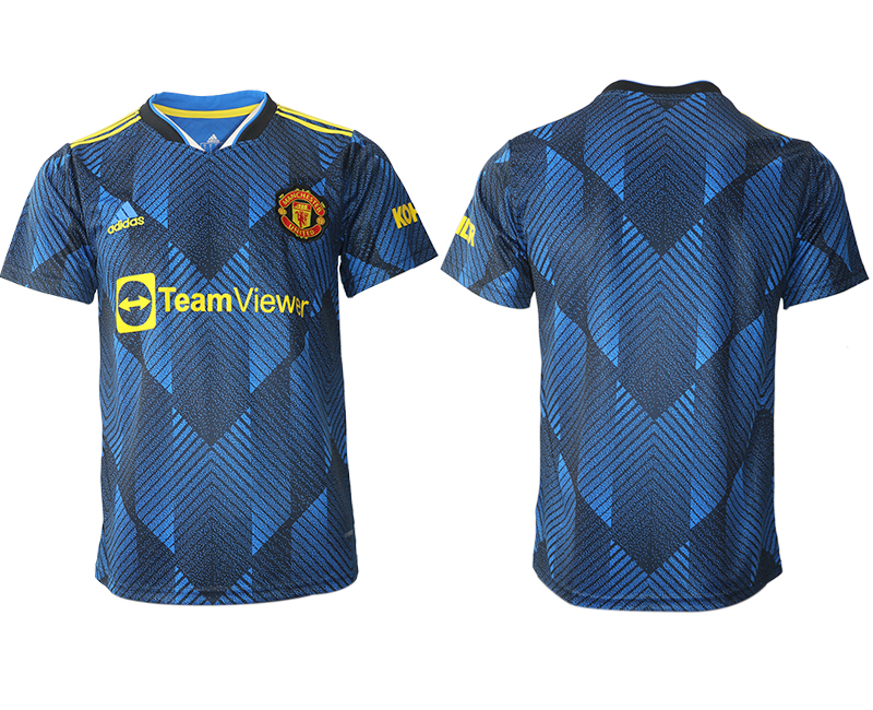 Cheap Men 2021-2022 Club Manchester United Second away aaa version blue blank Soccer Jersey